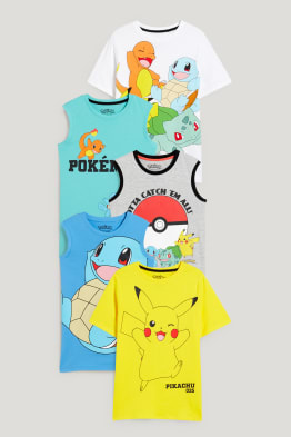 Pack de 5 - Pokémon - 2 camisetas de manga corta y 3 camisetas sin mangas