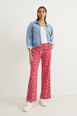 Stoffhose - Mid Waist - Wide Leg - gemustert