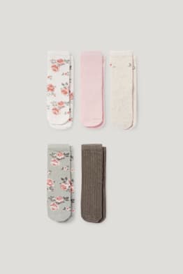 Confezione da 5 - rose - calzini neonate con motivi
