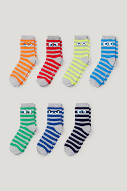 Multipack 7er - Augen - Socken mit Motiv - gestreift