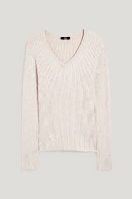 Maglione basic con scollo a V - a coste