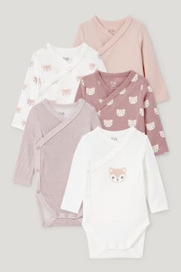Multipack of 5 - baby wrapover bodysuit