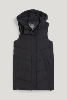 Long quilted gilet with hood
