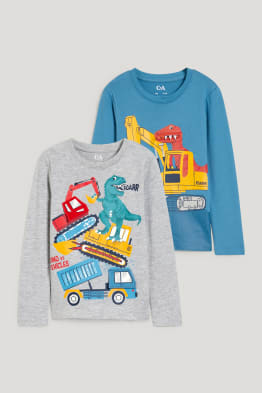 Pack de 2 - excavadoras y dinosaurios - camisetas de manga larga