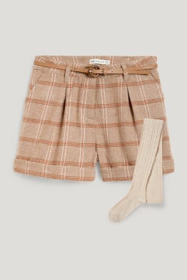 Set - korte broek met riem en maillot - 3-delig
