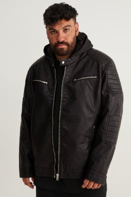 Bikerjacke mit Kapuze - Lederimitat