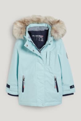 Regenjacke mit Kapuze und Kunstfellbesatz