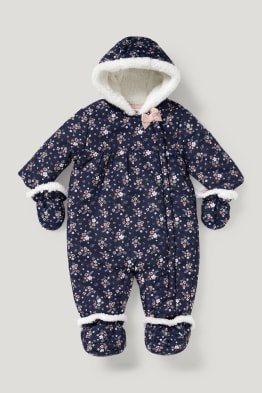 Costum de zăpadă cu glugă bebeluși - cu flori