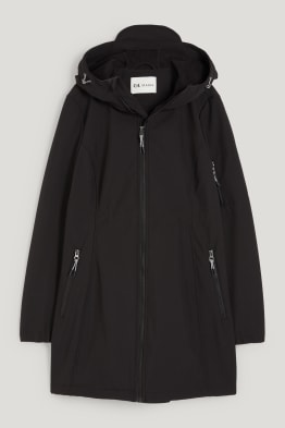 Ciążowa kurtka softshell z kapturem i wstawką na niemowlę