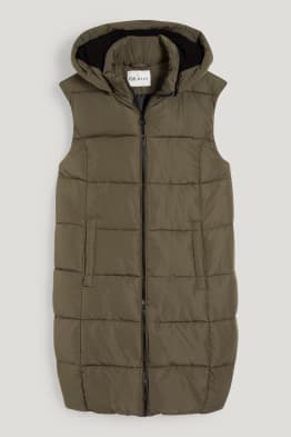 Gilet trapuntato premaman con cappuccio e inserto porta-bebè