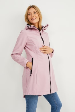 Giacca soft shell premaman con cappuccio e marsupio