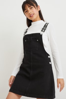 Set - Jeans-Latzkleid und Langarmshirt - 2 teilig