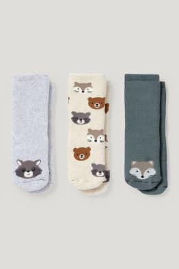 Multipack of 3 - woodland animals - newborn non-slip socks