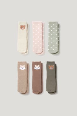 Multipack 6 ks - lesní zvířátka - protiskluzové ponožky s motivem pro miminka