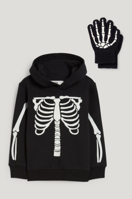 Set - Halloween-Hoodie- und Handschuhe - Glow in the dark