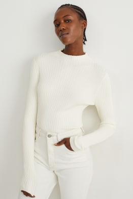 Jumper with band collar - ribbed