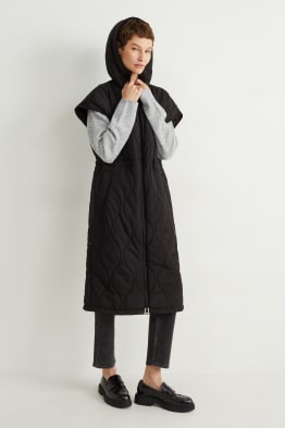 Lange bodywarmer met capuchon