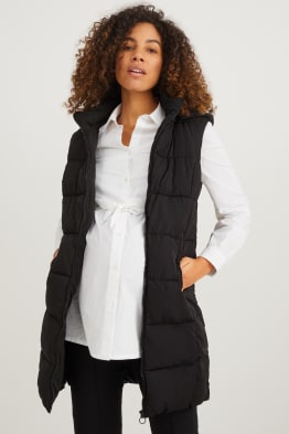 Těhotenská prošívaná vesta s kapucí - nosící