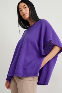 Knitted poncho - wool blend with cashmere