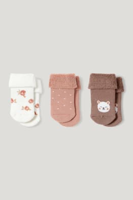Pack de 3 - florecillas - calcetines con dibujo para recién nacido