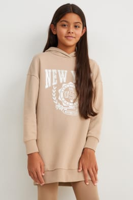 Jurk van sweatstof met capuchon