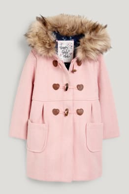 Cappotto con cappuccio e riporto di ecopelliccia