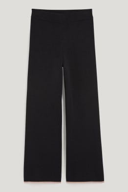 Pletené kalhoty - mid waist - wide leg - vlněná směs