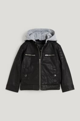 Bikerjacke mit Kapuze - Lederimitat