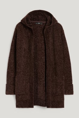 Vest van gebreid chenille met capuchon