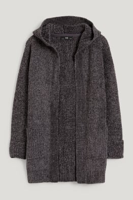 Cardigan di ciniglia con cappuccio