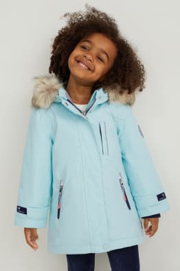 Regenjacke mit Kapuze und Kunstfellbesatz