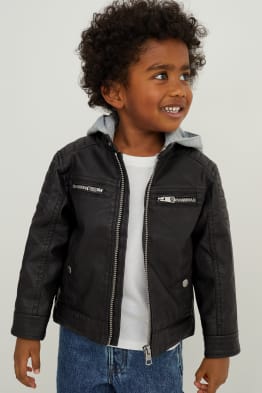 Bikerjacke mit Kapuze - Lederimitat