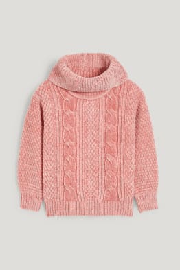 Chenille polo neck jumper - cable knit pattern