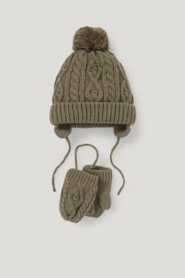 Set - babymuts en -wanten - 2-delig - kabelpatroon