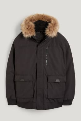 Veste avec capuche et garniture en fausse fourrure