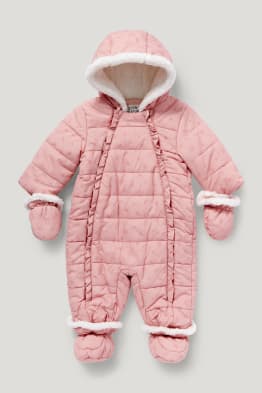 Costum de zăpadă cu glugă, bebeluși - cu flori