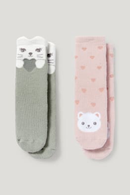 Lot de 2 paires - animaux - chaussettes antidérapantes à motif