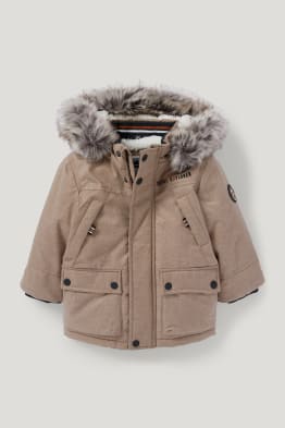 Chaqueta para bebé con capucha y adorno de pelo sintético