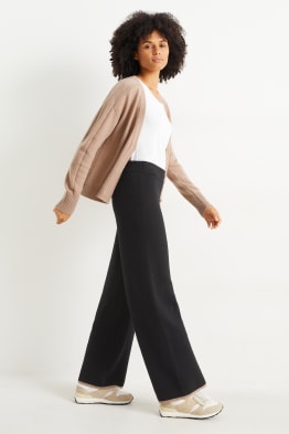 Pletené kalhoty - mid waist - wide leg - vlněná směs