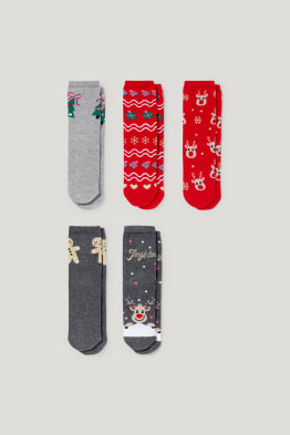 Lot de 5 paires - chaussettes de Noël à motif