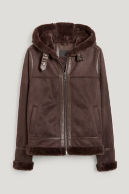 Shearling jas met capuchon - imitatiesuède