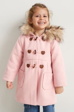 Cappotto con cappuccio e riporto di ecopelliccia