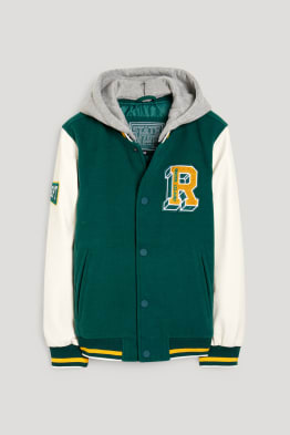 Veste style universitaire à capuche