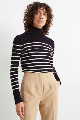Pull basique à col roulé - rayé