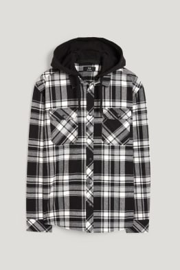 Flannel shirt with hood - relaxed fit - check