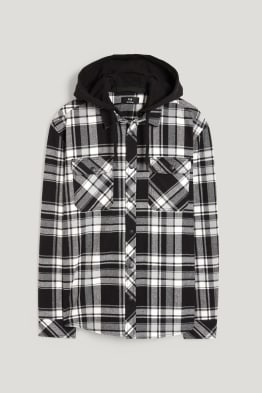 Flanellen overhemd met capuchon - relaxed fit - geruit