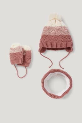 Set - babymuts, -colsjaal en -wantjes - 4-delig