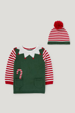 Elf - Baby-Weihnachts-Strick-Outfit - 2 teilig
