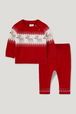 Rendier Rudolf - gebreid baby-outfit voor de kerst - 2-delig