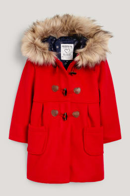 Cappotto con cappuccio e riporto di ecopelliccia